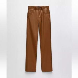 Zara Brown leather wide leg pants